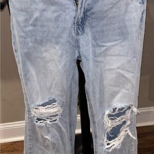 Light Blue Distressed Straight Leg Jeans